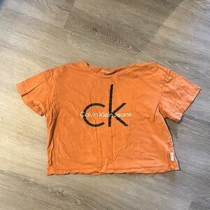 Calvin Klein Orange Crop Top with Short Sleeves